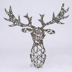 100 LED Woburn Stag Head Grey Rattan Light Wall Mounted Indoor/Outdoor Battery