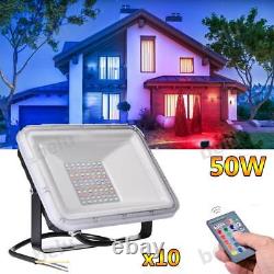 10x 50W RGB LED Flood Light Outdoor Security Lamp Memory Color Changing WithRemote