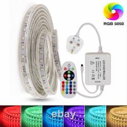 220V 240V 5050 RGB LED Strip Lights Waterproof Rope Kitchen Garden Light UK Plug
