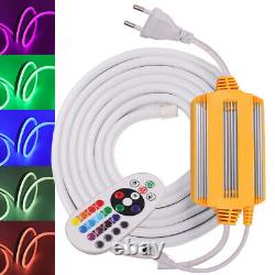 220V 5050 LED Strip RGB Neon Flexible Rope Light Waterproof +IR 1500W Controller