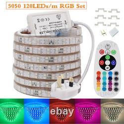 220V LED Strip 5050 RGB Colour Changing Tape Rope Kitchen Lights+UK Control Plug