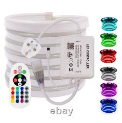 220V Led Strip RGB Neon Flex Rope Light Waterproof LED Tape 5050 Remote UK plug
