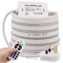 220V Led Strip RGB Neon Flex Rope Light Waterproof LED Tape 5050 Remote UK plug