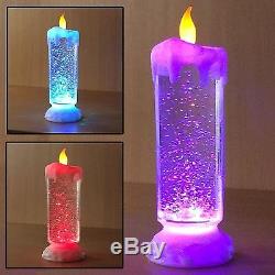25cm SWIRLING LED COLOUR CHANGING FLAMELESS GLITTER CANDLE LIGHT XMAS LIGHTS