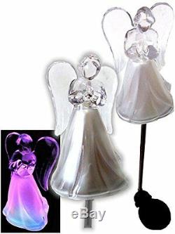 2X Solar Powered Angel with Frosted Skirt Garden Stake Color Change LED Light