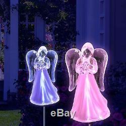 2X Solar Powered Angel with Frosted Skirt Garden Stake Color Change LED Light