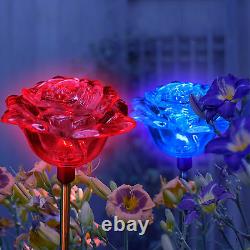 2X Solar Powered Rose Flower Landscape Garden Stake Color Changing LED Light