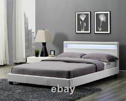 3FT SINGLE BED WHITE DESIGNER FAUX LEATHER LED COLOUR CHANGING Free UK Delivery