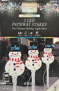 3 Gemmy Orchestra of Lights Color-Changing LED Snowmen Pathway Lights