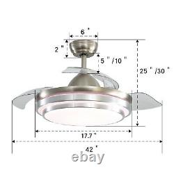 42 Ceiling Fan Light Retractable Blade Adjustable Wind Speed Remote Control LED