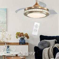 42 Dimmable LED Ceiling Fan Light Crystal Chandelier 4 Blades with Remote Control