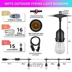 48FT Music Color Changing Outdoor String Lights-Patio Lights 16 LED BulbsAVEV