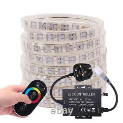 5050 RGB LED Strip Lights AC220V 240V 60LED/m Waterproof+Touch Remote+UK/EU Plug