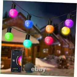 50FT Smart LED Outdoor String Lights, Dimmable Color Changing Globe Patio