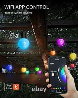 50FT Smart LED Outdoor String Lights, Dimmable Color Changing Globe Patio