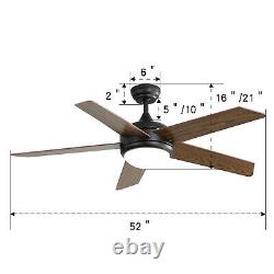 52 Inch Reversible Ceiling Fan With Lights Remote Control 5 Blades 3 Speed Timer