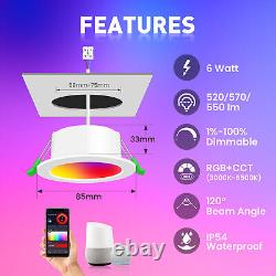6W LED Recessed Ceiling Light RGB Colour Change Dimmable Flat Downlights Alexa