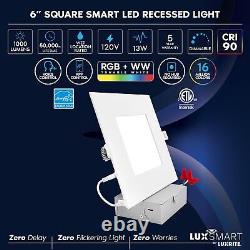 6 Inch Square Smart LED Recessed Lighting RGBW Color Changing IC Rated (SKU417)