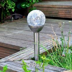 6 x STAINLESS STEEL SOLAR POWERED COLOUR CHANGING LED GLASS BALL GARDEN LIGHTS