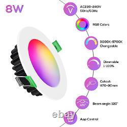 8With10W Smart LED Downlights RGB+CCT+Dimmable Recessed Ceiling Lights UltraSlim