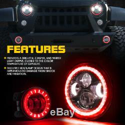90W CREE LED 7Headlights Fog Light Combo WithBluetooth RGB Halo for Jeep Wrangler