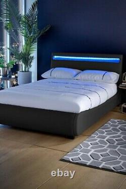Black Faux Leather Bed Frame Colour Changing LED Lights King COLLECTION CW1