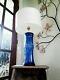Blue Glass White Silk Shade Statement Large Table Lamp Gift Idea Bespoke Unique