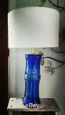 Blue glass white silk shade statement large table lamp gift idea bespoke unique