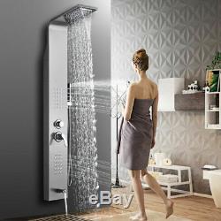 Brushed Nickel Water&Rainfall Shower Panel Column Massage Body Jets WithSpray Mix