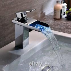 Cascada Color Changing LED Waterfall Bathroom Sink Faucet HDD721 Chrome Finish