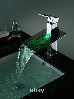 Cascada Color Changing LED Waterfall Bathroom Sink Faucet HDD723 Chrome