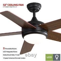 Ceiling Fan LED Light Adjustable Wind Speed 3 Color Changing with Remote / Timer