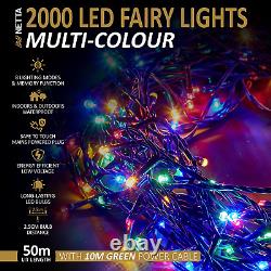 Christmas Tree Lights 2000 LED 50M Multi-Colour Fairy String Lights Plug in wi