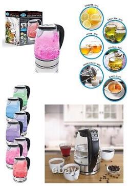 Colour Changing Led Variable Temperature Cordless Glass Kettle 1.7 Litre 2000w