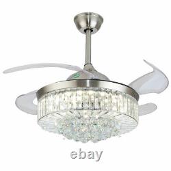 Crystal Invisible Fan Ceiling Light Modern Remote LED 3-Color Change Chandelier