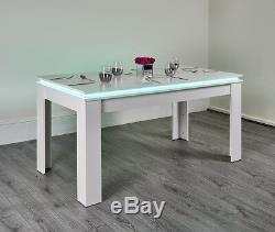 Dining Table LED Colour Changing Modern Kitchen Room 6 Seater Seats White Black