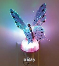 Fiber Optic Butterfly Night Light LED Color Changing Lamp Blue