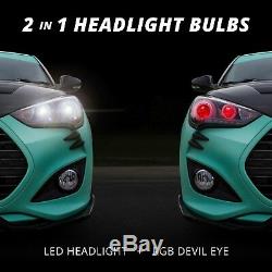 H4 2in1 Bright 6000K LED Headlight Bulbs + Color Changing Devil Eye App Control