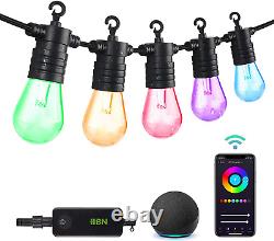 HBN Smart Color Changing Outdoor String Lights 48ft LED 24 Bulbs 2.4 Ghz WiFi