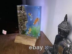 Handmade Epoxy Resin Fish Lamp On Solid Oak Base