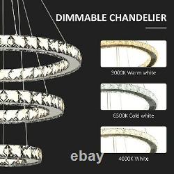 LED Crystal Chandelier Dimmable Light Remote Control Hanging Ceiling Lamp RC