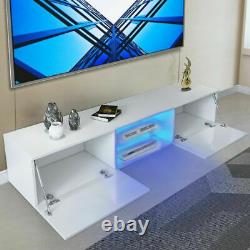 Large 160cm White TV Unit Cabinet Stand Matt body & High Gloss Doors LED 2 Draws