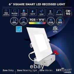 Luxrite 6 Inch Square Smart LED Recessed Light RGBW Color Changing WiFi 4-Pack
