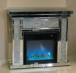 Mirrored Fireplace Crushed Diamond Colour Changing LED Mirrored Furniture