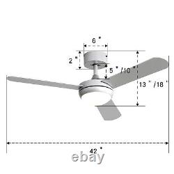 Modern 42 Inch Silver Ceiling Fan withLED Light 3 color Changing withRemote Control