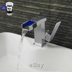 Modern Bathroom Basin Tap Sink Mono Mixer Chrome LED Side Action with Waste