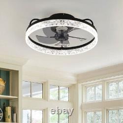 Modern Crystal LED Ring Ceiling Fan Light Dimmable Bluetooth APP Remote Control