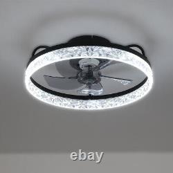 Modern Crystal LED Ring Ceiling Fan Light Dimmable Bluetooth APP Remote Control