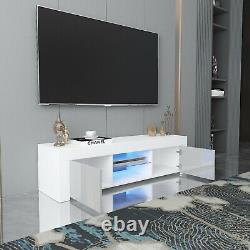 Modern TV Unit Cabinet Stand Matt Body & High Gloss Doors LED Light Livingroom