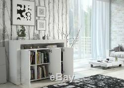 Modern WHITE High Gloss Doors Top White Mat Cabinet Cupboard Wide Sideboard Unit